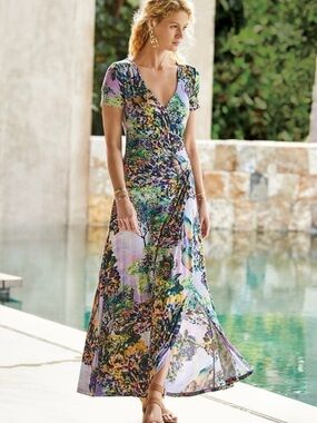 Soft Surroundings Lavender Multi-Color Floral Wrap Maxi Dress